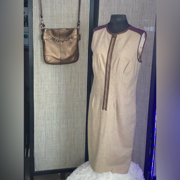 Magaschoni Dresses & Skirts - MAGASCHONI wool sheath dress with PU leather trim